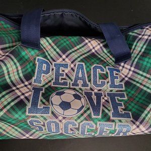 Justice Plaid Soccer Duffel Peace Love Soccer EUC